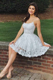 Spaghetti Strap Vintage Gold Lace Applique Criss Cross Short Homecoming Dresses PW765