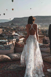 Spaghetti Straps Lace Appliques V-Neck Criss Cross Wedding Dresses Beach Wedding Gowns W1097