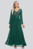 A Line Long Sleeve Chiffon Sequins Simple Prom Dresses