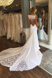 Unique Mermaid Sheer Neck Wedding Dress with Lace Unique Ivory Bridal Dress PW920