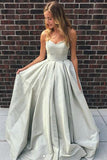 Princess A Line Strapless Sweetheart Lace up Satin Sleeveless Long Prom Dresses uk PH901