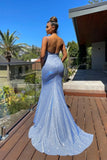 Shiny Mermaid Backless Spaghetti Straps Long Prom Dress