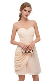 Elegant Column Strapless Pleats Knee Length Chiffon Homecoming Dress Short Bridemaid Dress WH13669