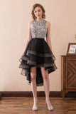 Black Organza Sleeveless Sequins High Low Homecoming Dress WH17612