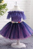 Princess Off The Shoulder Appliques Pearls Tulle Flower Girl Dresses With Pearls Lovely Little Girl Dresses WH20806