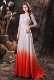 A Line 3/4 Sleeve Ombre Silk Like Satin Sweep Train Party Dress WH24453A