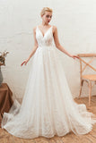 A Line V-Neck Sleeveless Organza Court Train Wedding Dresses WH28346