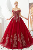 Ball Gown Off The Shoulder Appliques Organza Floor Length Prom Dress WH32335