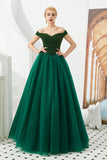 A Line Off The Shoulder Beading Tulle Floor Length Prom Dress WH38339