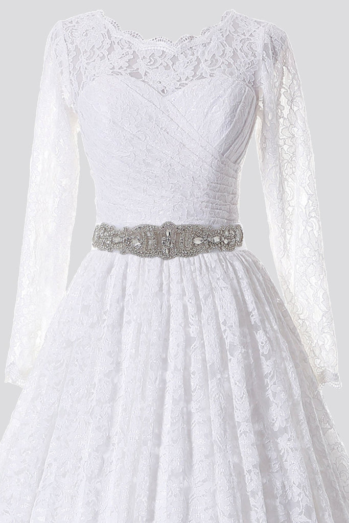 A-line Sweetheart Lace Wedding Dresses with Belt BO8