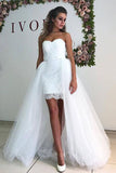 White Tulle Sweetheart Strapless Mermaid Wedding Dresses with Lace Detachable Train W1049