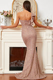 Sparkly One Shoulder Butterfly Sleeve Mermaid Sweep Train Prom Dress