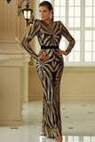 Mermaid Long Sleeve Sequin Party Dress Elegant Floor-length Gold Evening Gowns