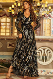 Sparkly Long Sleeve V-Neck Party Dress Sequins Black and Gold A Line Evening Dresses