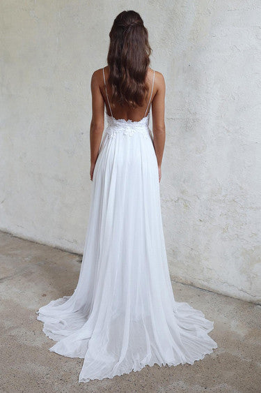 Backless Beach White Cheap Spaghtti Straps Bridal Wedding Dress PM67