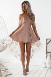 Cute A-Line High Low Blush Pink Spaghetti Straps Lace Short Homecoming Dresses uk PW04