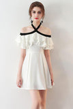 Chic Halter A Line Simple White Off the Shoulder Chiffon Cheap Short Homecoming Dress PH751