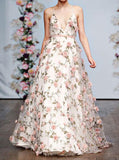 A-line Sleeveless Floral Long Prom Dress