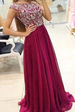 Elegant Chiffon A Line Floor Length Beading Long Prom Dress