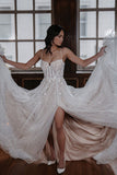 A-line Sparkly Tulle Wedding Dress with Slit N132