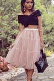 A Line Two Pieces Black and Pink Cheap Off the Shoulder Tulle Homecoming Dresses uk PH879