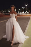 A-line Sweetheart Tulle Wedding Dress with Beading Lace N096
