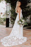 Rose Lace Sweetheart Boho Wedding Dresses Spaghetti Strap Beach Wedding Dresses PW381