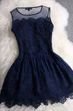 A-line Princess Mini Blue Scoop Sweet Sleeveless Crew Homecoming Dresses uk with Lace PH962