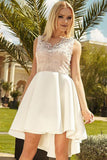 Cute Mini A Line Ivory High Low V Neck Lace Appliques Satin Homecoming Dresses uk PH994