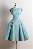 Cute Vintage Scoop A-Line Sleeveless Knee-Length Lace Blue Homecoming Dresses uk PH794