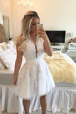 A Line Deep V-Neck Lace Short Homecoming Dress PM468