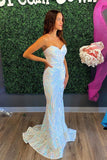 Mermaid Sweetheart White Lace Sequins Long Prom Dress N124