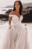 Charming Off the Shoulder Lace Wedding Dresses N060