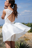 A Line Round Neck Open Back Short Beach Wedding Dress with Lace Pockets W1122