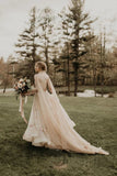 3D Flowers Spaghetti Straps Tulle Wedding Dress V Neck Fairy Lace Bridal Dress W1235