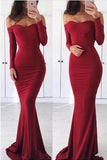 Sexy Off the Shoulder Long Sleeve Sweetheart Red Prom Dress Graduation Dress P1496
