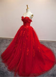 Red Ball Gown Tulle Strapless Generous Floral Fashion Cheap Quinceanera Prom Dresses uk