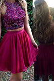 Two Piece Grape Chiffon Homecoming Dress with Beading PM444