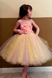 Sweet Ball Gown Strapless Tulle Ankle-length Bowknot Ribbons Multi Flower Girl Dresses PH734