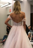 A Line Sweetheart Beaded Off the Shoulder Pink Long Prom Dress Wedding Dress PW132