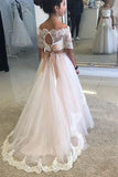 A Line Off the Shoulder Half Sleeve Flower Girl Dresses with Lace up, Wedding Party Dresses FG1025
