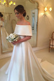 Simple Satin A-line Off the Shoulder Ivory Cheap Bridal Gown, Wedding Dresses PH577
