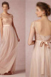 Cap Sleeve A-Line Lace Chiffon Long Backless Bridesmaid Dress