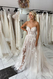 Sweetheart Lace Tulle Wedding Dress with Slit N126