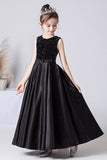 A Line Black Sequins Sleeveless Flower Girl Dress