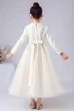 Pretty A Line White Long Sleeve Flower Girl Dress With Bow Belt