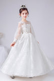 A Line White Long Sleeve Flower Girl Dress With Bow