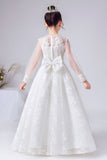 A Line White Long Sleeve Flower Girl Dress With Bow
