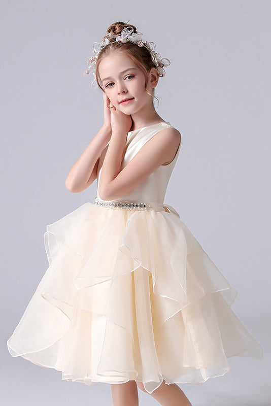 Cute A Line Sleeveless Short Flower Girl Dress With Beading Waist