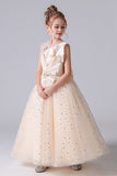 Sleeveless Appliques Pleats Princess Flower Girl Dress With Bow